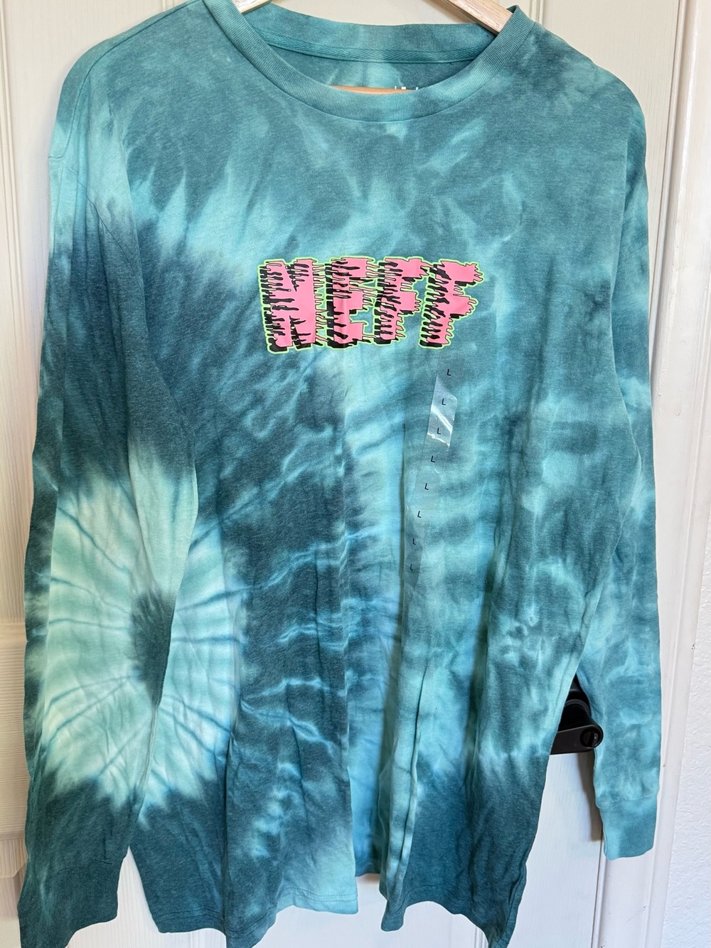 Neff men’s ' Teal Tie-Dye Long Sleeve Shirt with Pink Logo